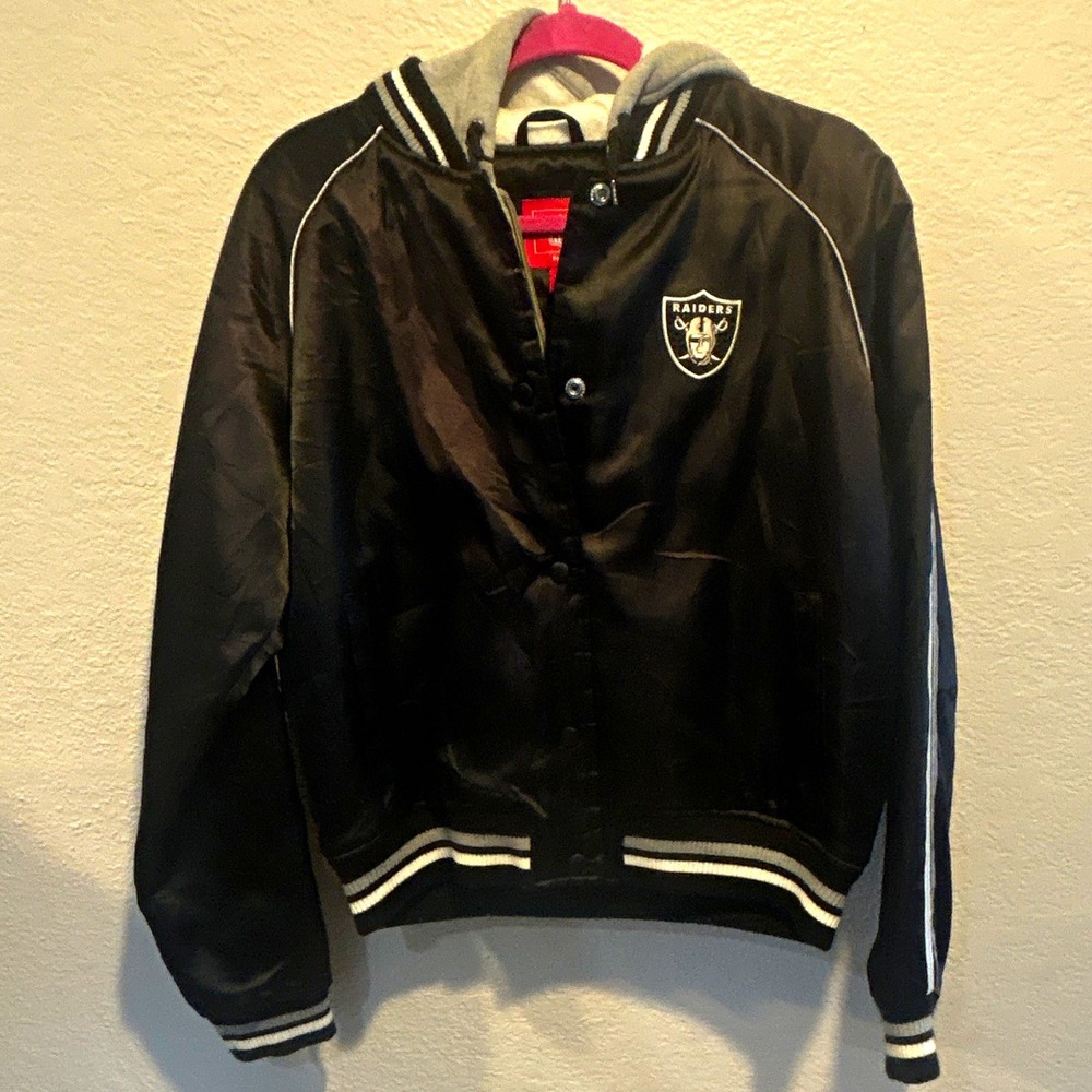 NFL Oakland Raiders Women's Black Jacket with Gray Hood Size L/G